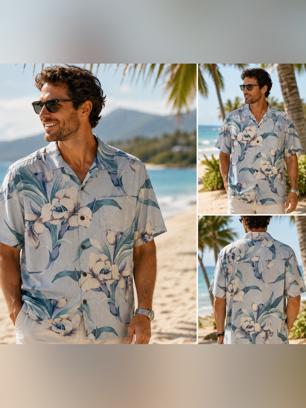 Tommy Bahama Men’s M 100% Silk Hawaiian Floral Camp Shirt Blue